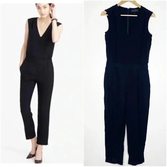 J.Crew Drapey Oxford Black Jumpsuit Size 0 - Picture 1 of 8